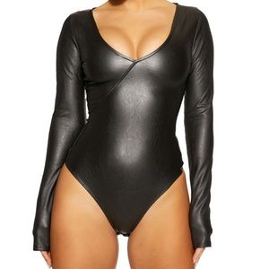 Naked Wardrobe It’s Faux Real Bodysuit in Black